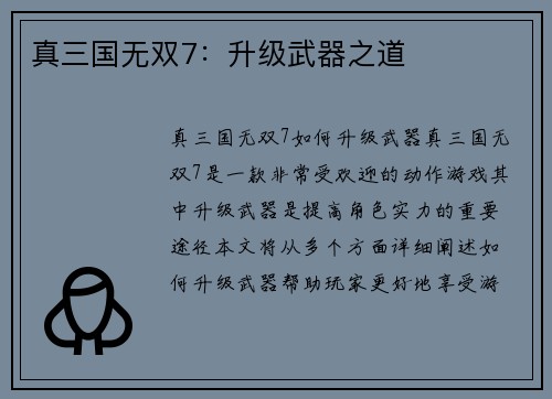 真三国无双7：升级武器之道